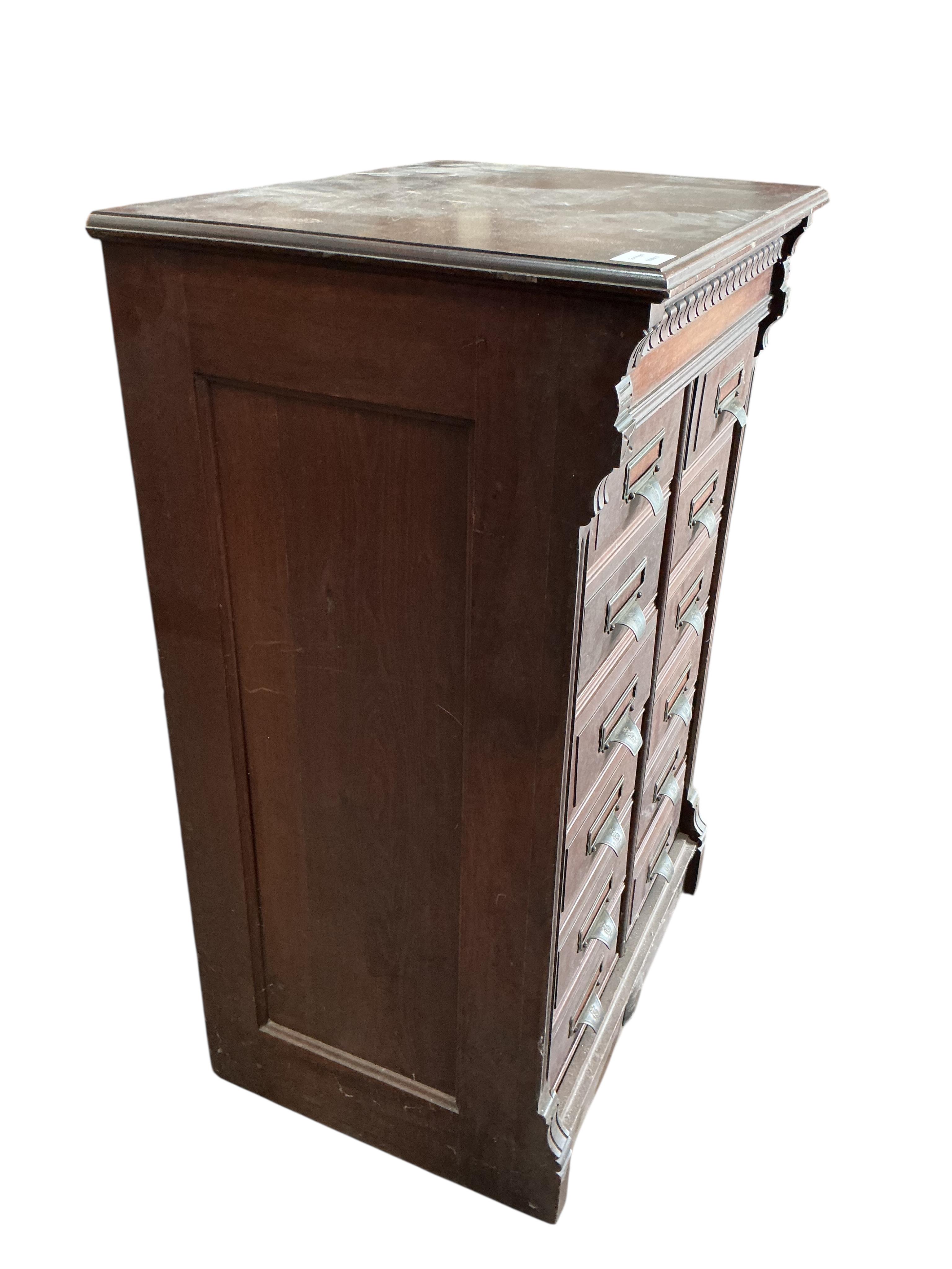 An early 20th century mahogany twelve drawer filing chest, width 62cm, depth 46cm, height 97cm